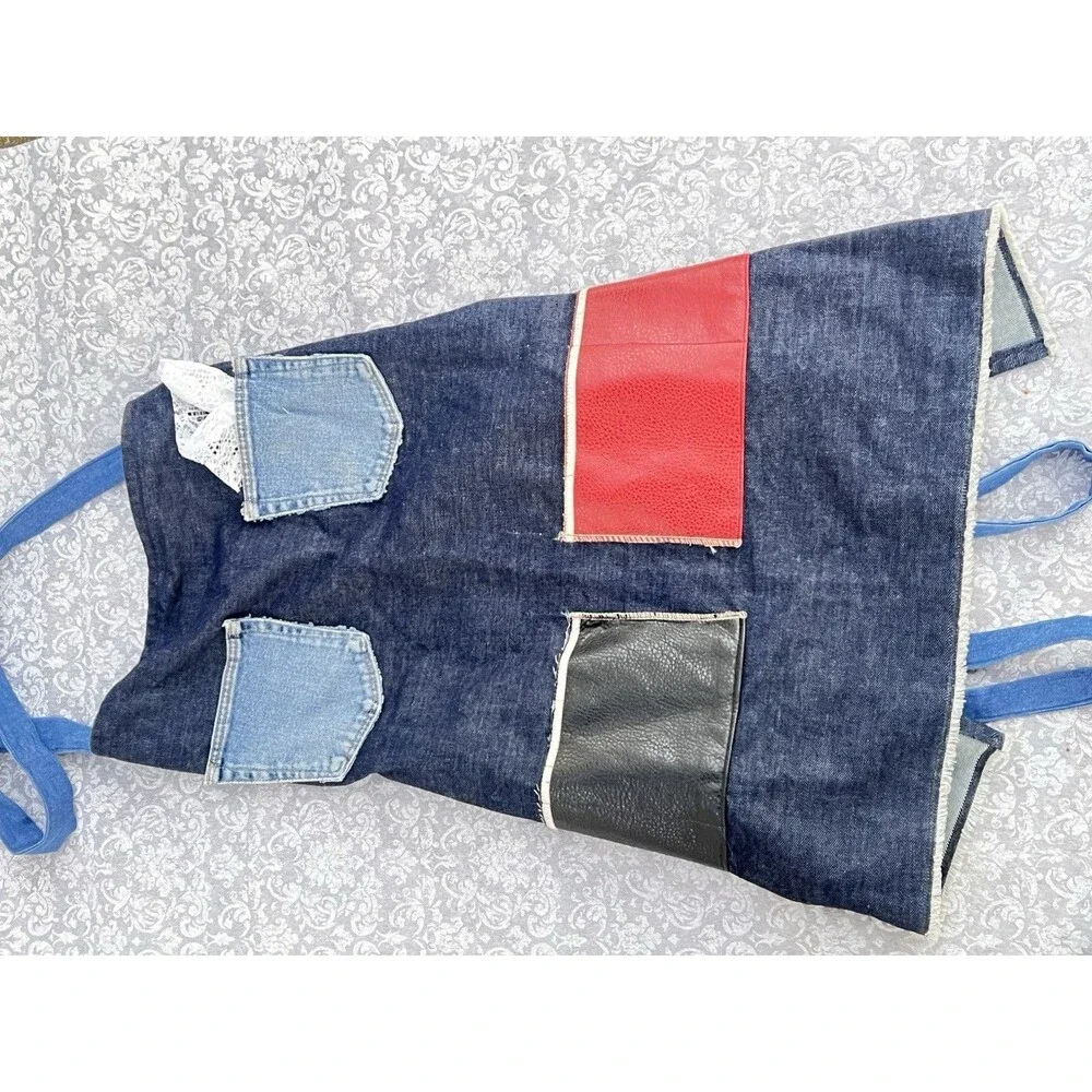 Vintage Handmade Denim & Leather Patchwork Festival Apron